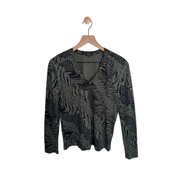 Rails Sammy Long Sleeve Mixed Animal Print Olive Top Size Small - Picture 1 of 3